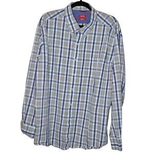 IZOD Slim Fit  black blue grey Plaid striped collared button down shirt size XXL
